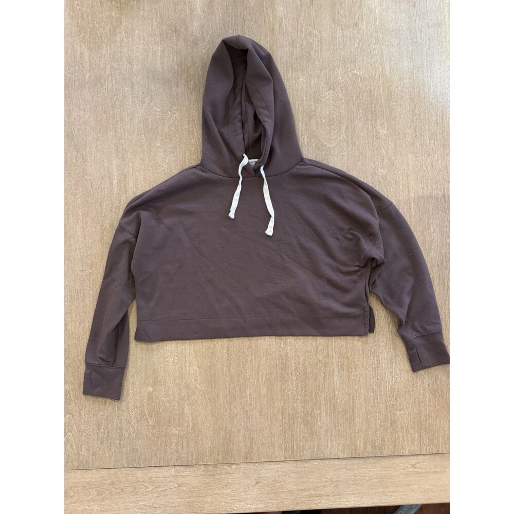 Better / Together Brown Cropped Oversized Hoodie XS Thumbhole Cuffs